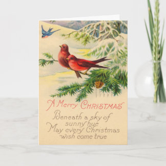 Birds and Pine Vintage Christmas Card