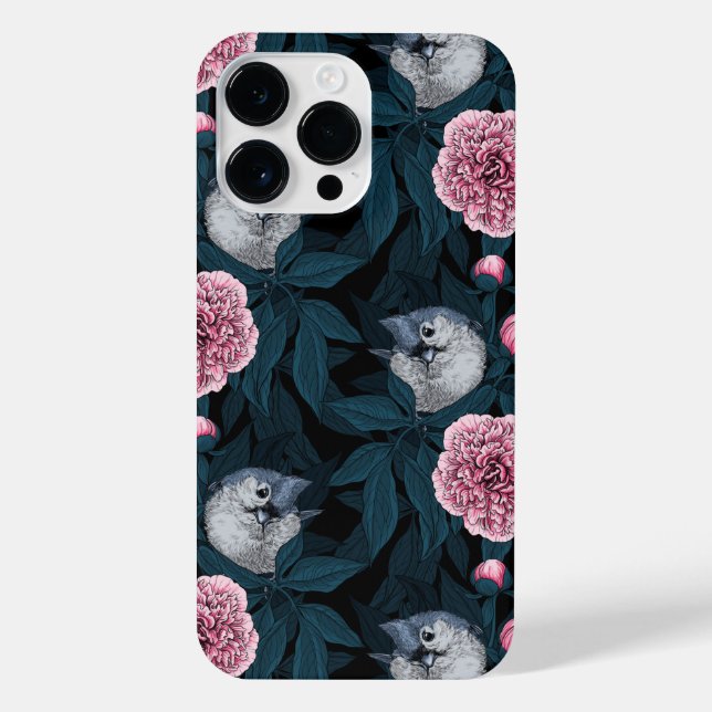 Birds and pink peony flowers with leaves iPhone case (Back)