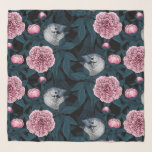 Birds and pink peony flowers with leaves scarf<br><div class="desc">Hand- painted vector birds and peony flowers</div>