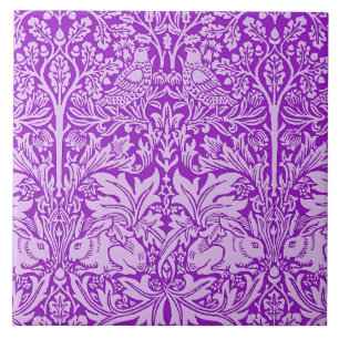 Birds and Rabbits design, colorful lavender, Tile