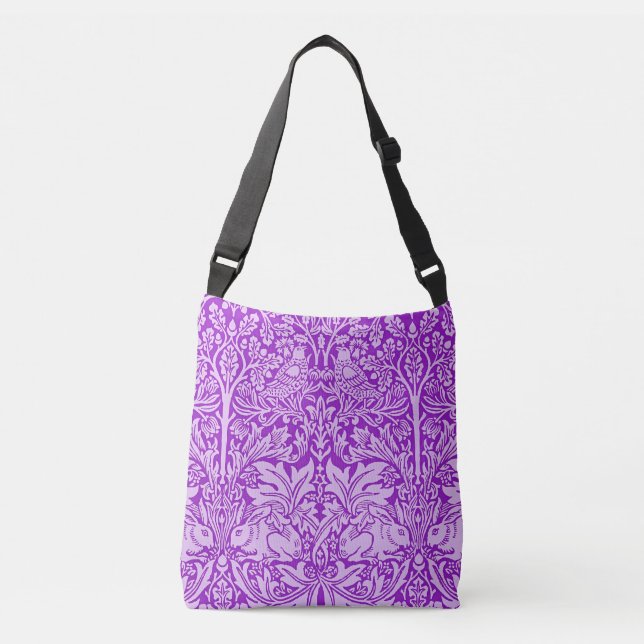 Birds and Rabbits design, colourful lavender, Crossbody Bag (Front)