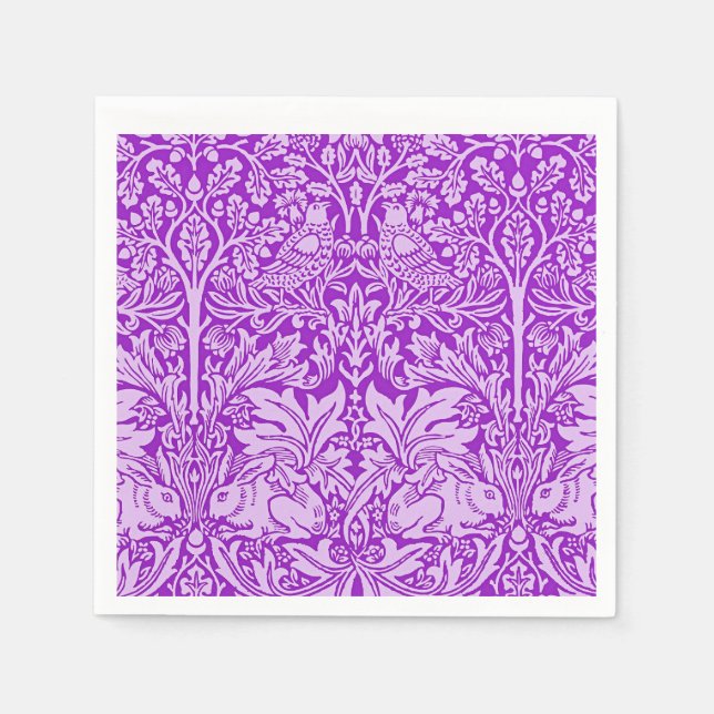 Birds and Rabbits design, colourful lavender, Napkin (Front)