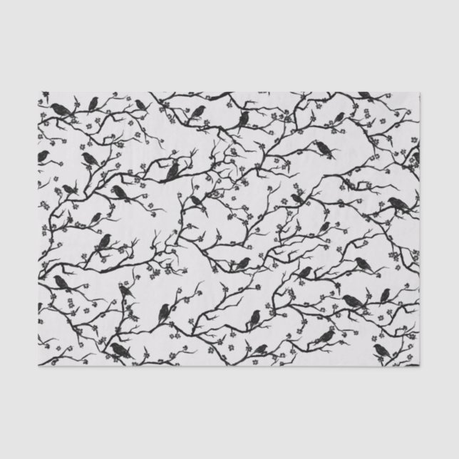 Birds and Sakura Branches Japanese Painting Tissue Paper (Front)