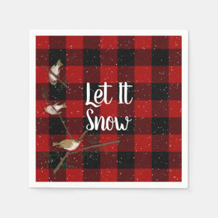 Birds and snowflakes on buffalo plaid napkin