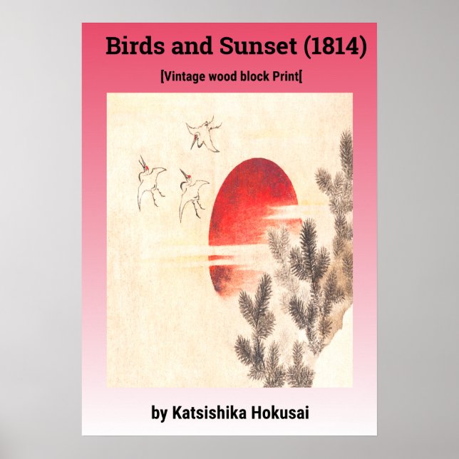 Birds and Sunset by Katsushika Hokusai (1814) Poster (Front)