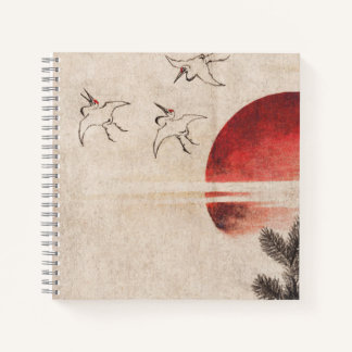 Birds and Sunset by Katsushika Hokusai Notebook