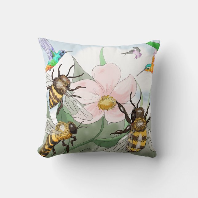 Birds and the Bees Throw Pillow (Front)