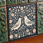 Birds and Tree of Life Blue Orange Art Nouveau Tile<br><div class="desc">Welcome to CreaTile! Here you will find handmade tile designs that I have personally crafted and vintage ceramic and porcelain clay tiles, whether stained or natural. I love to design tile and ceramic products, hoping to give you a way to transform your home into something you enjoy visiting again and...</div>