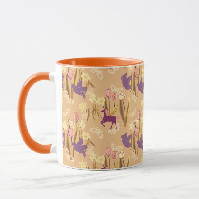 Birds and Unicorns on Spring Meadow Mug (Left)