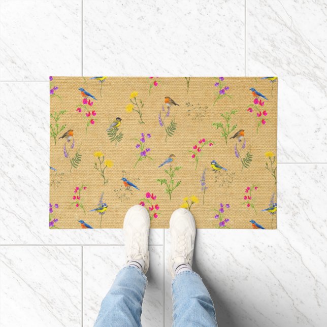 Birds and Wild Flowers Colourful Nature Doormat (Indoor)