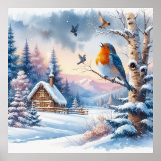 Birds and Winter Landscape 24 Poster