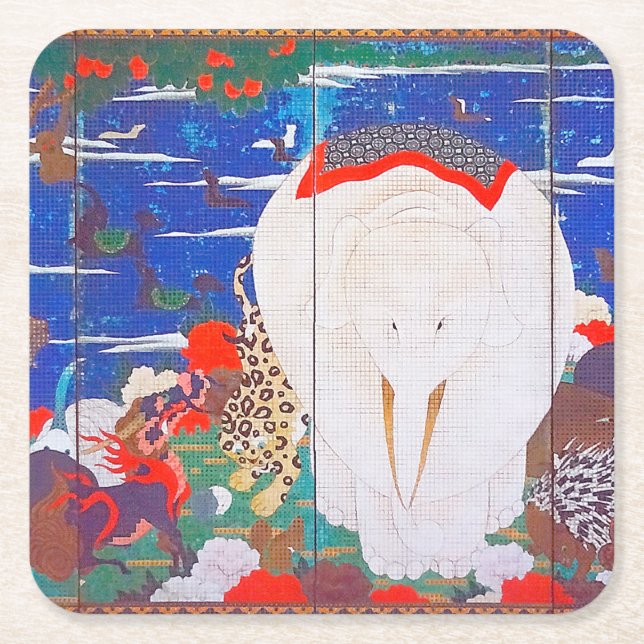 Birds, Animals, and Flowering Plants(Right)Jakuchu Square Paper Coaster (Front)