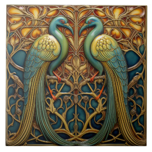 Birds Antique Art Nouveau Inspired Nature Decor Tile