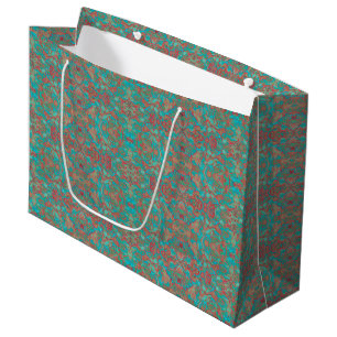 Birds Arabesque Bohemian Boho Turquoise Red Green Large Gift Bag