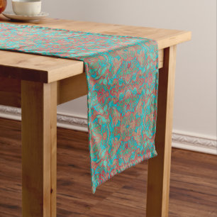 Birds Arabesque Bohemian Boho Turquoise Red Green Short Table Runner