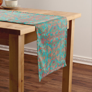 Birds Arabesque Bohemian Boho Turquoise Red Green Short Table Runner