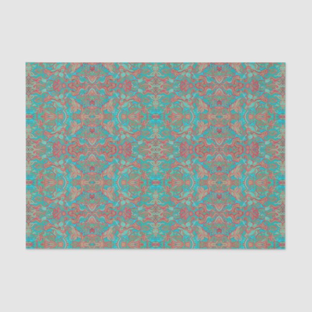 Birds Arabesque Bohemian Boho Turquoise Red Green Tissue Paper (Front)