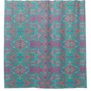 Birds Arabesque Bohemian Pattern Turquoise Pink Ba Shower Curtain