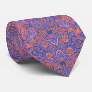 Birds Arabesque Bohemian Pink Blue Orange Pattern  Tie