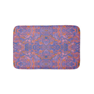 Birds Arabesque Oriental Bohemian Boho Blue Orange Bath Mat