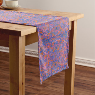 Birds Arabesque Oriental Bohemian Boho Blue Orange Short Table Runner