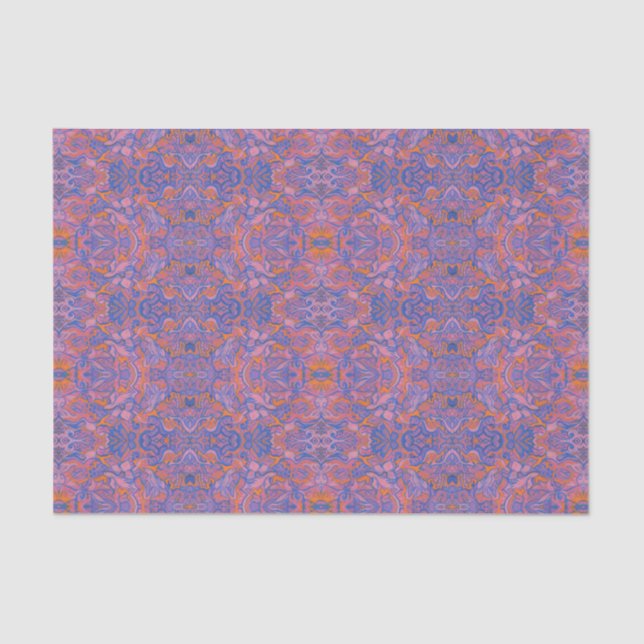 Birds Arabesque Oriental Bohemian Boho Blue Orange Tissue Paper (Front)