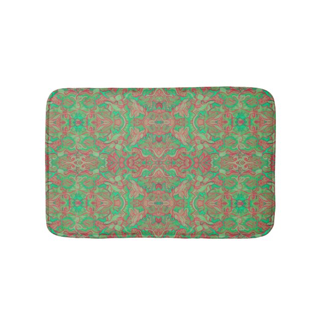 Birds Arabesque Oriental Bohemian Boho Red Green Bath Mat (Front)