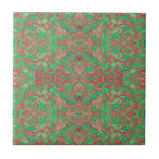 Birds Arabesque Oriental Bohemian Boho Red Green Tile