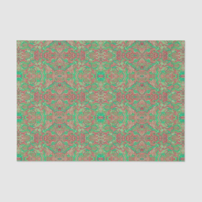 Birds Arabesque Oriental Bohemian Boho Red Green Tissue Paper (Front)