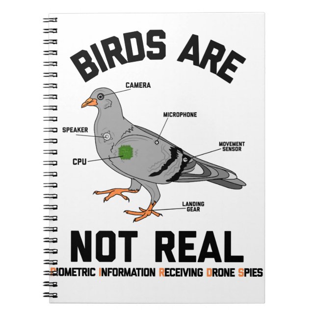 Birds Are Not Real Spy Pigeon Funny Drone Notebook (Front)