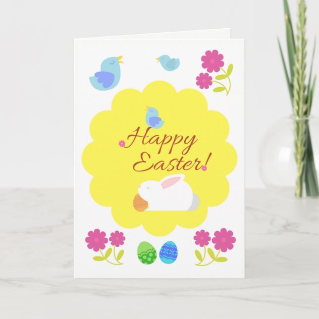 Birds are singing: "Happy Easter!" Easter Card (Front)