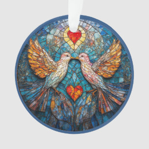 Birds Artistic Mosaic and Hearts Displaying Love Ornament