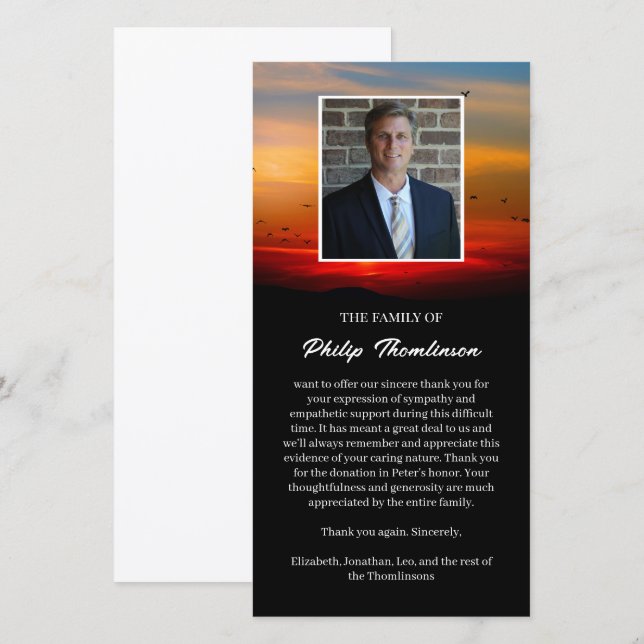 Birds At Dawn & Photo Funeral Thank You Card (Front/Back)