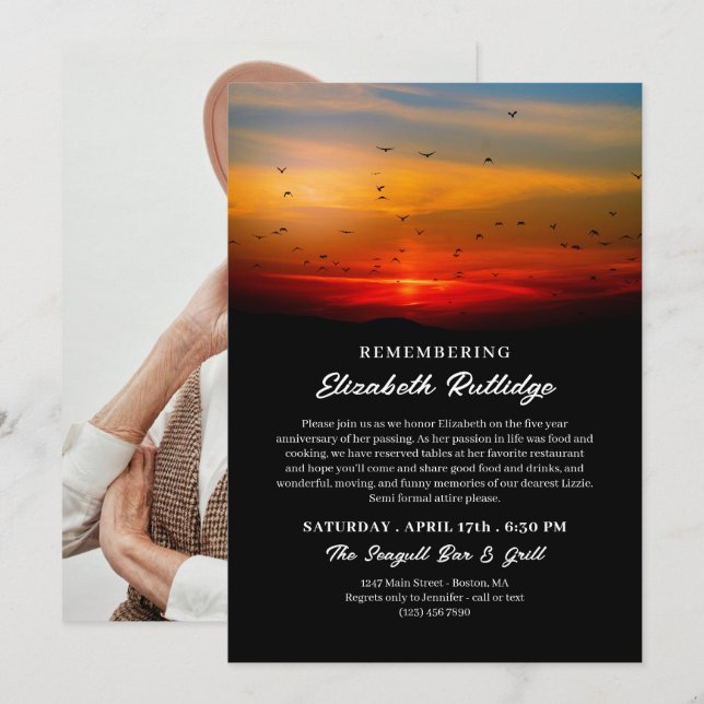 Birds at Dawn Remembering Death Anniversary Invitation (Front/Back)