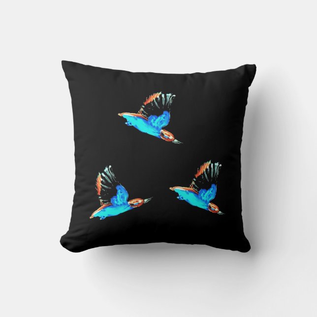 Birds at Night Colorful Kingfishers Cushion (Front)