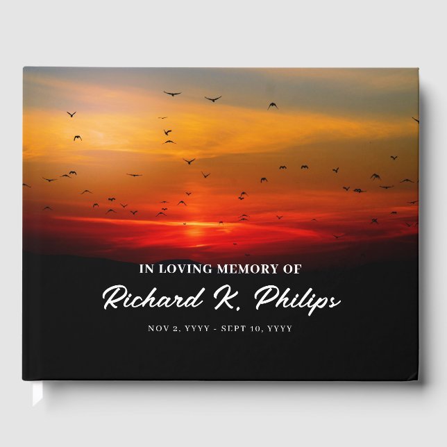 Birds At Sunrise Sky Celebrating the Life Guest Book (Front)