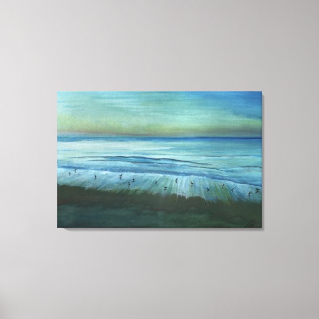 Birds At Sunset On Whitby Shores Canvas Print (Front)