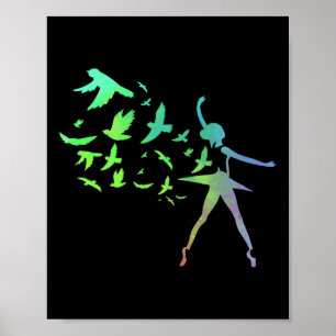 Birds Ballerina Silhouette Ballet Dancing Poster