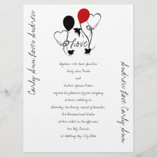 Birds, Balloons and Hearts Wedding Invitation