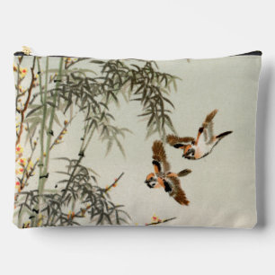 Birds Bamboo Asian Japanese Vintage Accessory Pouch
