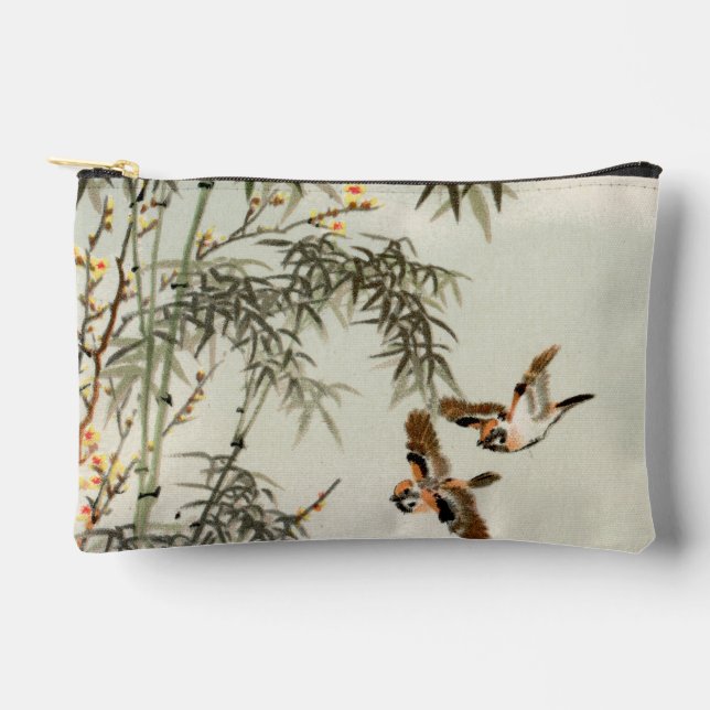 Birds Bamboo Asian Japanese Vintage Accessory Pouch (Front)