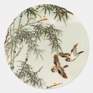 Birds Bamboo Asian Japanese Vintage Classic Round Sticker