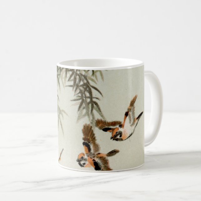 Birds Bamboo Asian Japanese Vintage Coffee Mug (Front Right)
