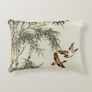 Birds Bamboo Asian Japanese Vintage Decorative Cushion