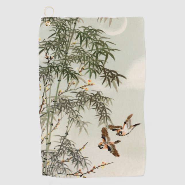 Birds Bamboo Asian Japanese Vintage Golf Towel (Front)