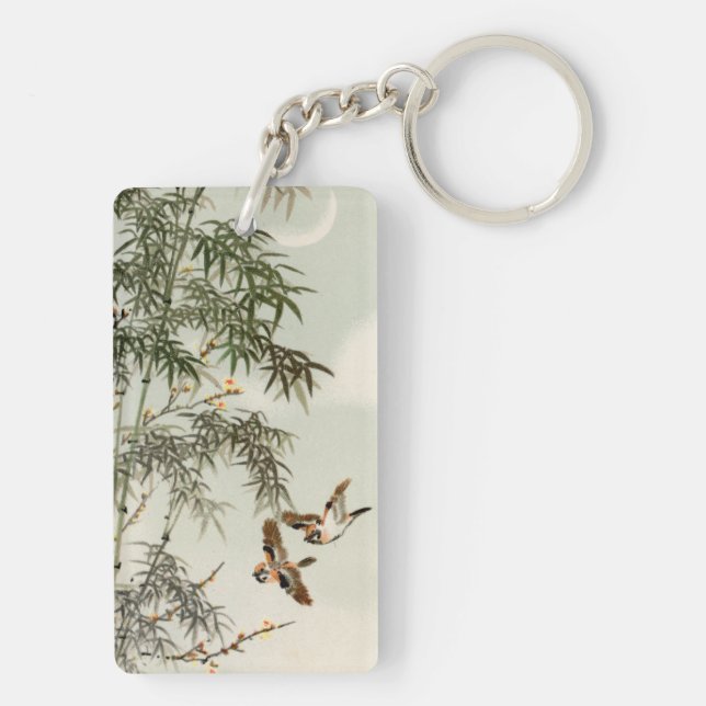 Birds Bamboo Asian Japanese Vintage Key Ring (Back)