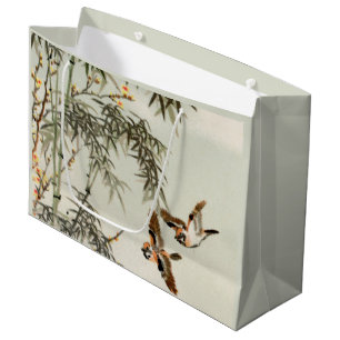 Birds Bamboo Asian Japanese Vintage Large Gift Bag