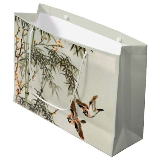 Birds Bamboo Asian Japanese Vintage Large Gift Bag (Front Angled)
