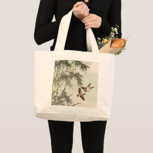 Birds Bamboo Asian Japanese Vintage Large Tote Bag