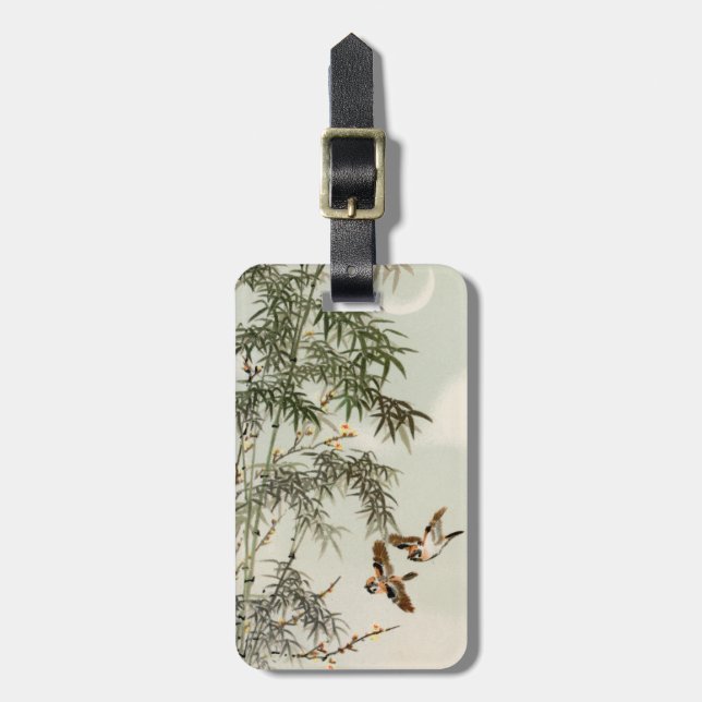 Birds Bamboo Asian Japanese Vintage Luggage Tag (Front Vertical)